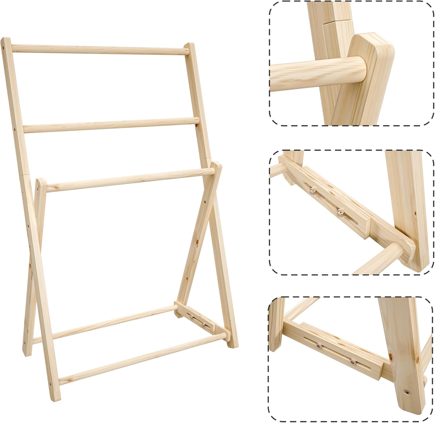 Wooden X-Frame Pine Towel Rack, 3-Tier Indoor Towel Stand, Natural