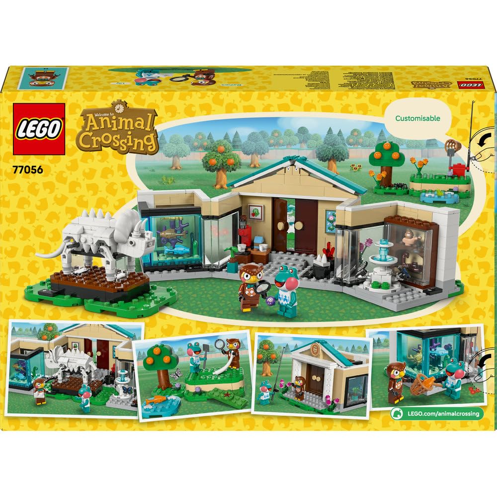 LEGO Animal Crossing Blathers i kolekcja muzealna, zabawka konstrukcyjna dla dzieci z minifigurkami i skamieniałością triceratopsa, pomysł na prezent dla 7-latka, chłopca i dziewczynki 77056
