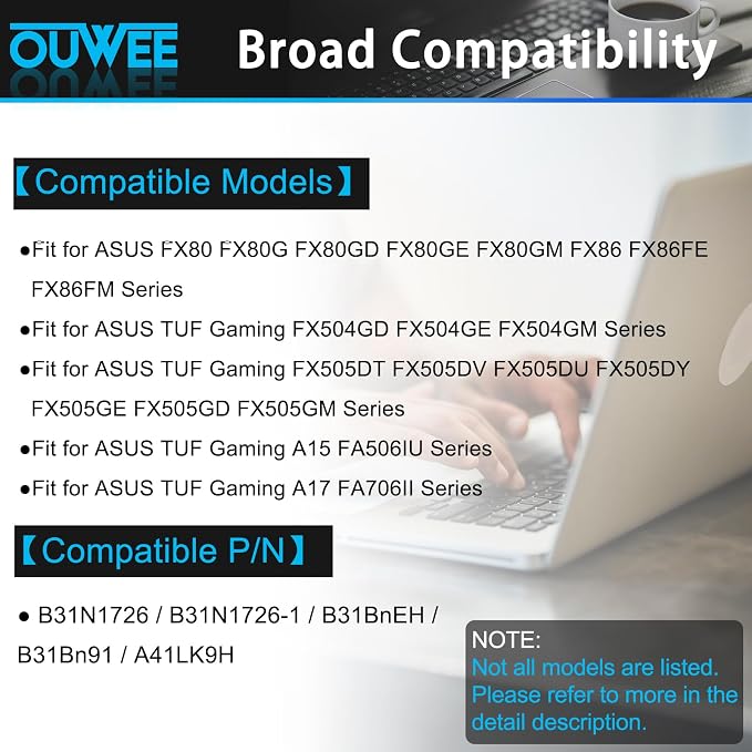 Batería para portátil ASUS OUWEE 11.4V 48Wh - B31N1726 miniatura 3