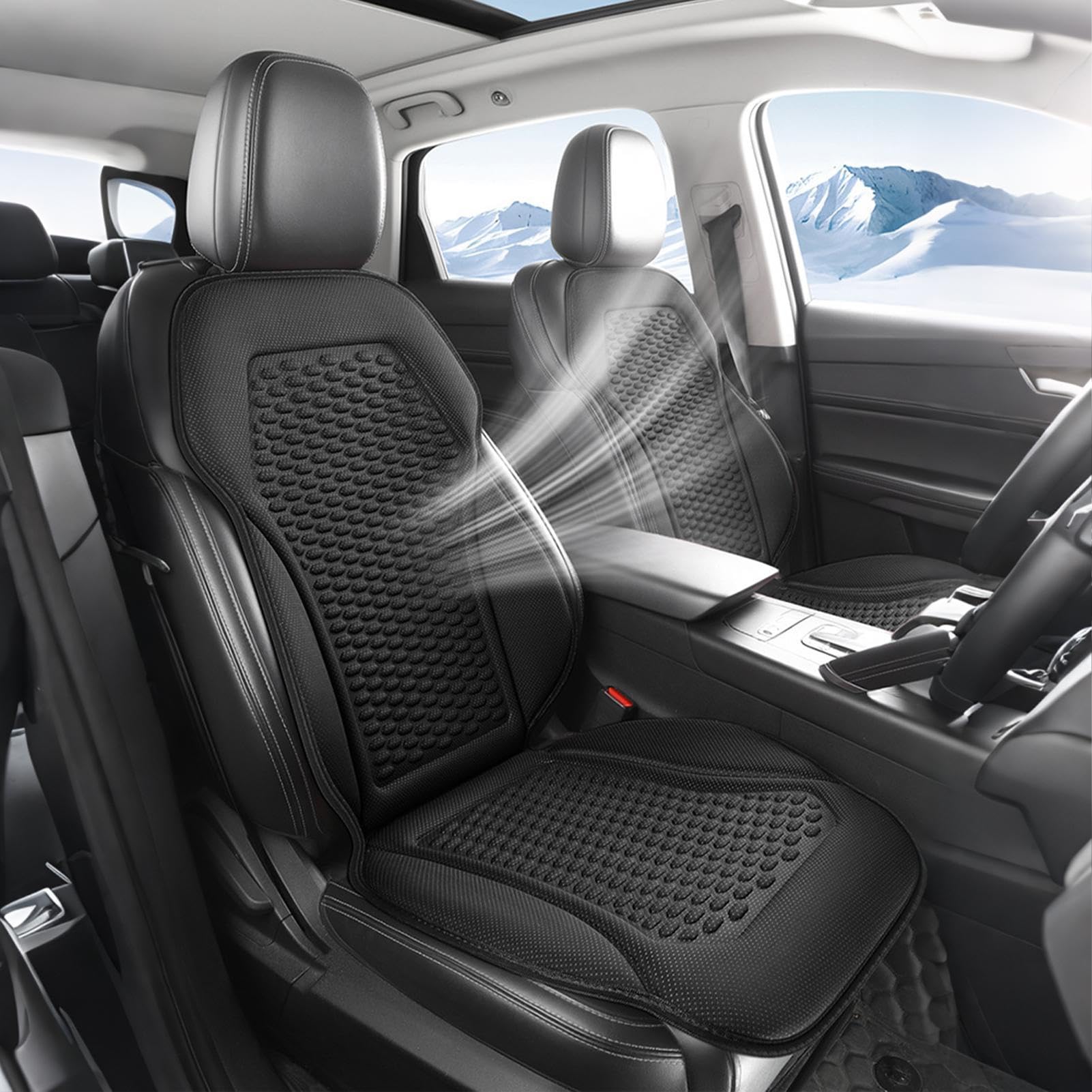 Housse De Siège De Voiture Refroidissante | Coussin De Refroidissement Antidérapant Pour Siège De Voiture | Coussin De Sièges Avants Respirant Avec Oreiller De Soutien Dorsal Pour Camions, SUV (Noir)