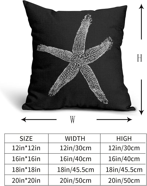 Sweetshow Black Starfish Pillow Covers 16X16 Inch Coastal Beachy Nautical Throw Pillow Beach Decorative Pillowscase Linen Square Cushion Case Decor for Home Bed Couch Sofa, Set of 2