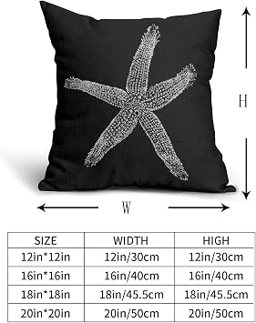 Sweetshow Black Starfish Pillow Covers 16X16 Inch Coastal Beachy Nautical Throw Pillow Beach Decorative Pillowscase Linen Square Cushion Case Decor for Home Bed Couch Sofa, Set of 2