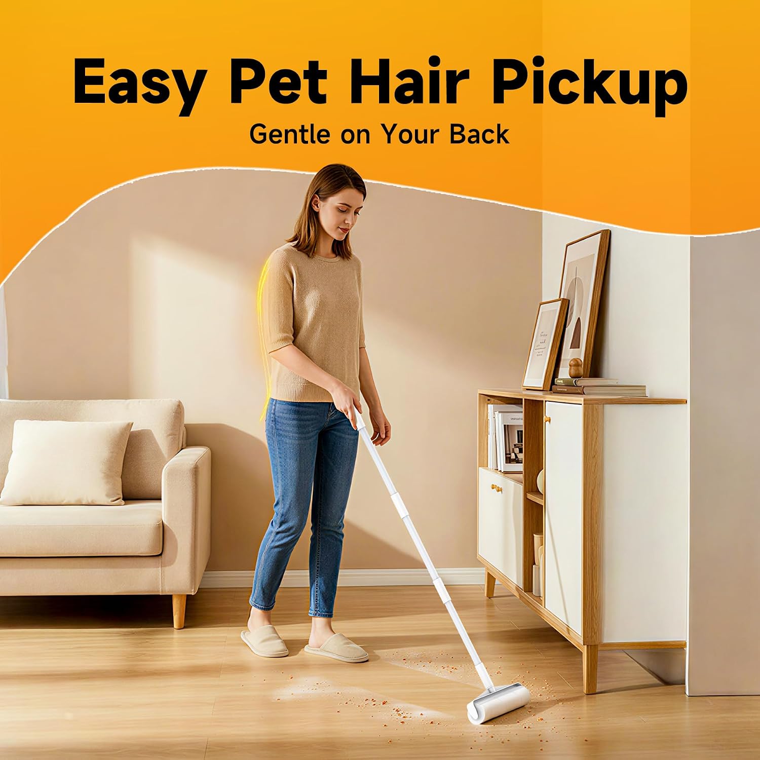 Large Floor Lint Roller with Extendable Long Handle, 9.45" Extra Wide Sticky Roller, 400 Sheets with 3 Refills, Heavy Duty Pet Hair Remover for Floor, Carpet, Couch & Hard-to-Reach Areas