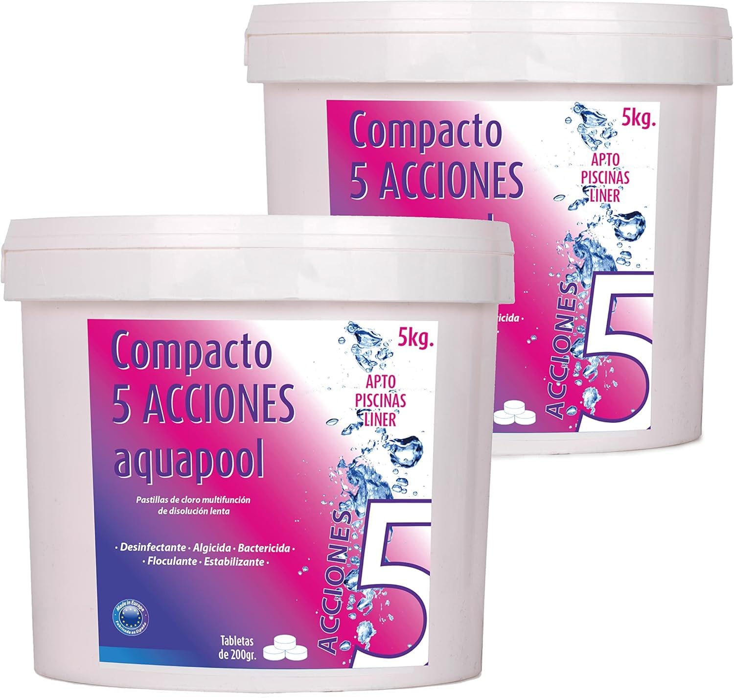 Compacto 5 ACCIONES AQUAPOOL (5 KG) - Pastillas de Cloro multifunción - Disolución Lenta - Apto Piscinas Liner — view 6