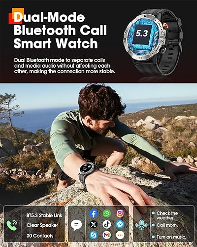 Miniatura 5 de Relojes inteligentes para hombres, reloj inteligente militar con llamadas Bluetooth, rastreador de actividad física impermeable con frecuencia