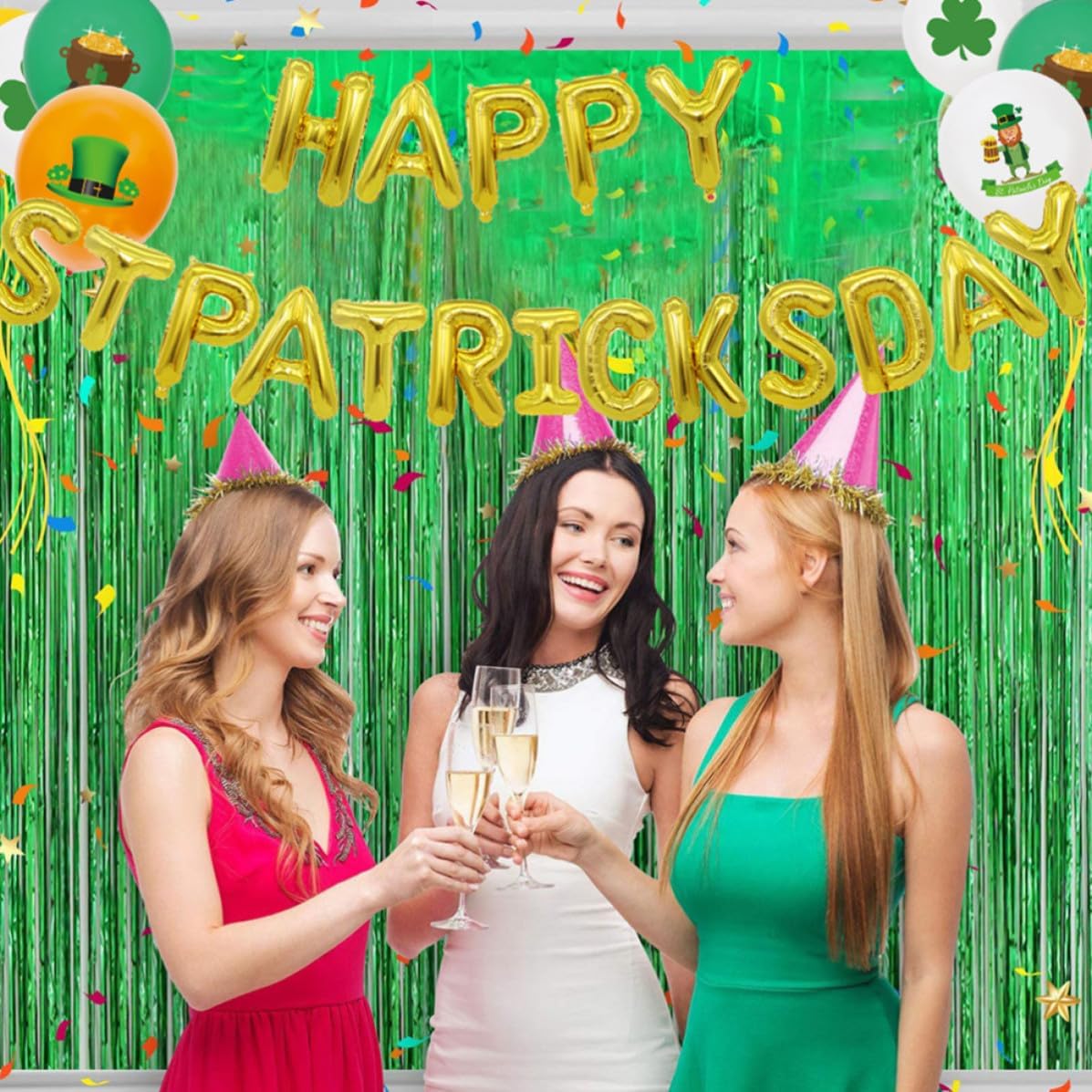 Curtain Decoration Backdrop Green Foil 3pcs Fringe 2x1m Plastic Party | St Patrick's Theme, Background Wall Setup, Festive Style for Party Photography and Event Scenes