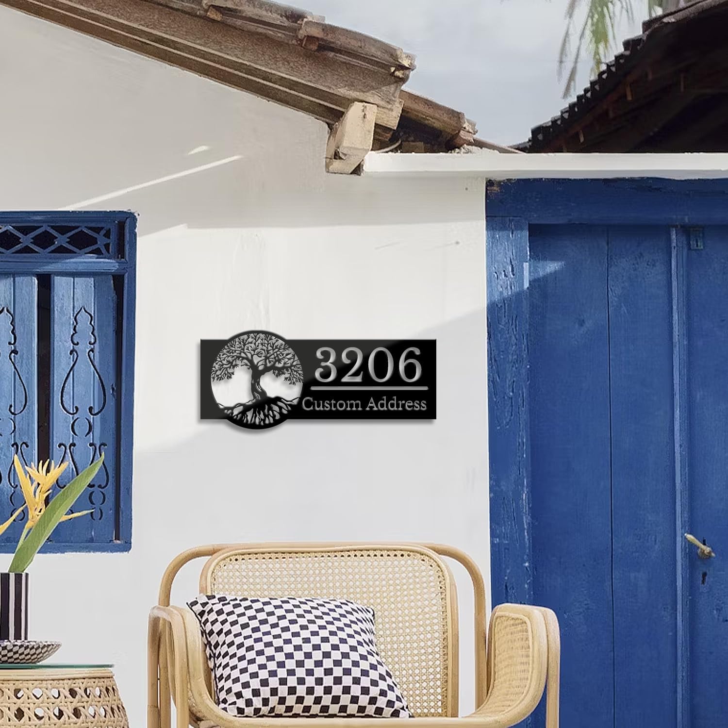 Personalized Tree House Number Sign, Custom Nature Themed Address Plaque, Outdoor Yard Hanging Wall Art, Rustic Front Door Decor, Tree Metal Wall Display (Style-2)