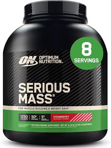 Optimum Nutrition Serious Mass, Weight Gainer Protein Powder, Mass Gainer, Vitamin C and Zinc for Immune Support, Creatine, Strawberry, 6 Pound (Packaging May Vary)