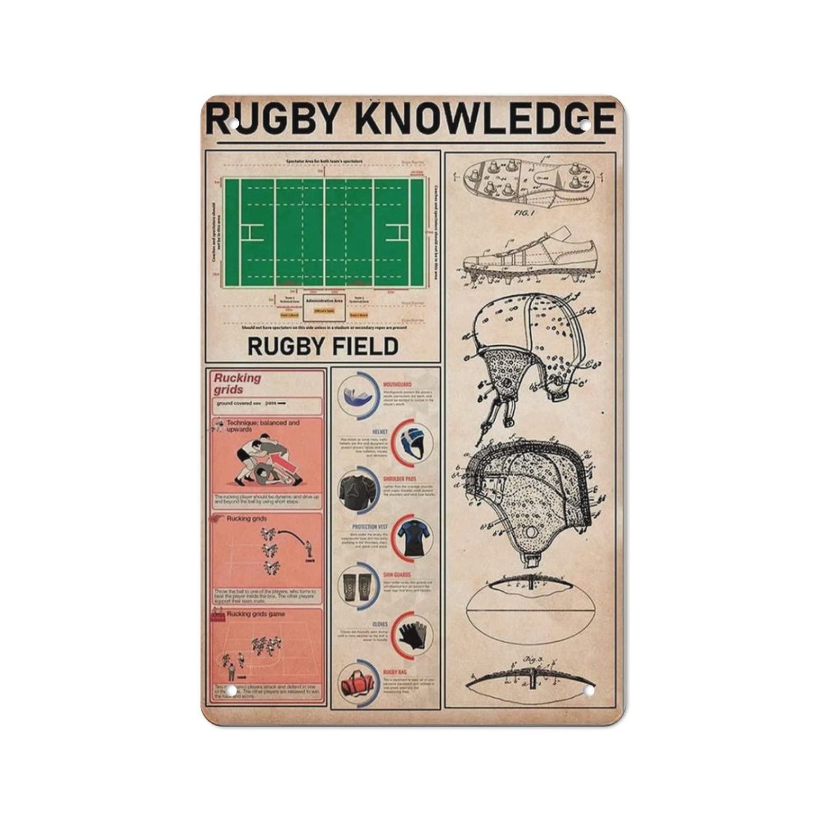 AOOEDM Rugby Knowledge Wall Metal Tin Sign for Home Bar Pub Kitchen Wall Art Deocr Man Cave Vintage Metal Sign Poster Plaque Signs Quotes Sign