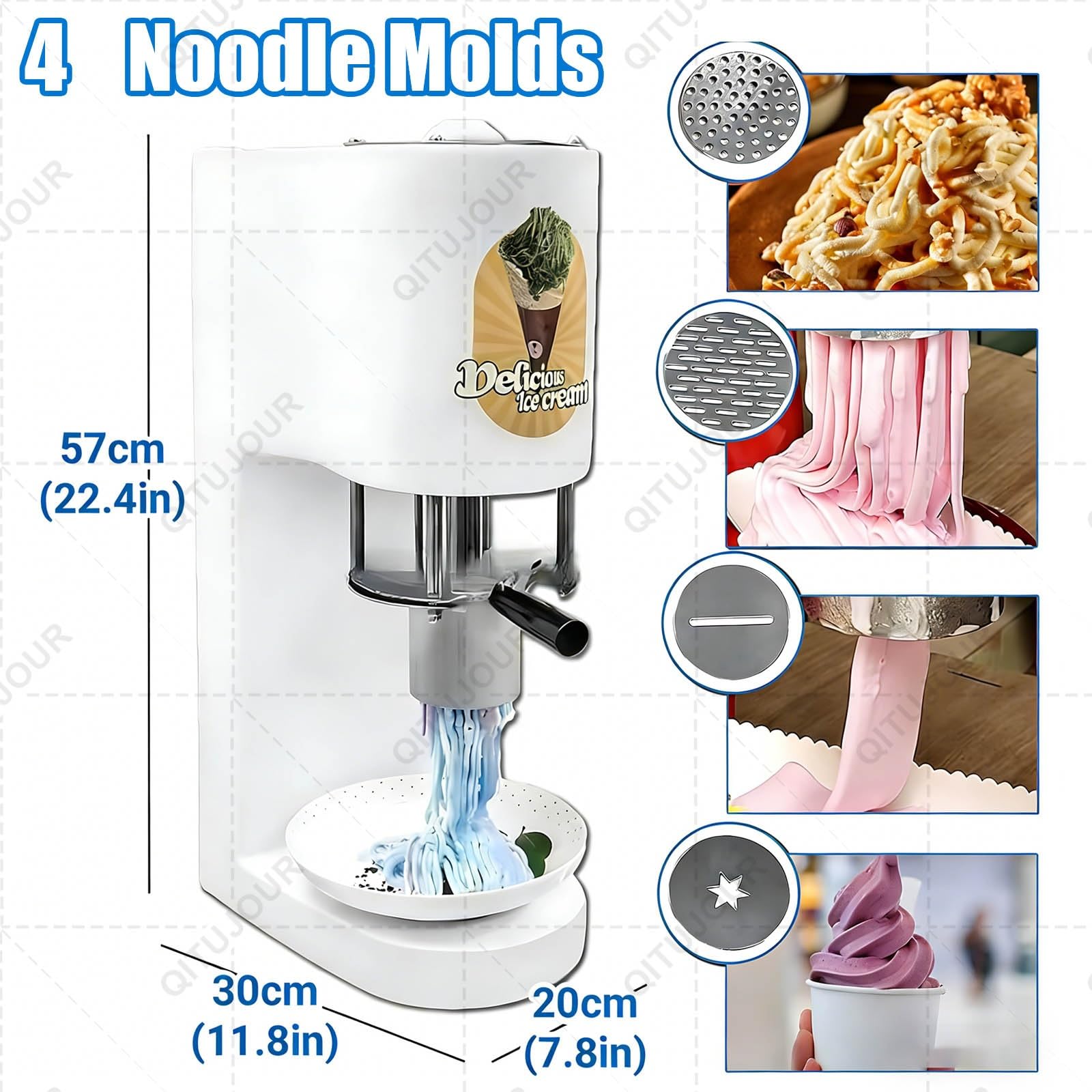 Macchina per Gelato a Forma Di Spaghetti, Macchina per Gelato a Pasta Da 30 L/H, Pressa Elettrica per Gelato a Forma Di Spaghetti Da 80 W, Macchina per Gelato Soft Da Banco in Stile Italiano