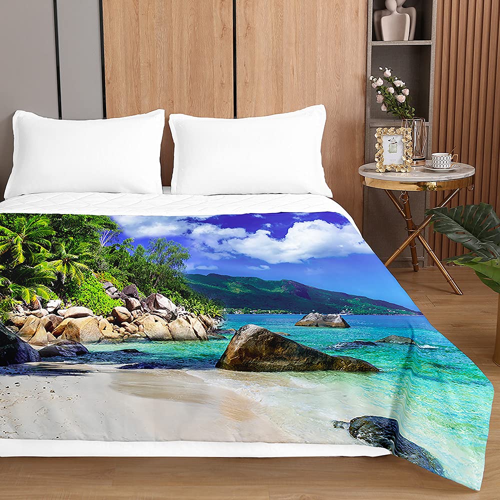 Couvre-lit matelassé haut de gamme motif paysage 3D en microfibre douce premium 200x230 cm