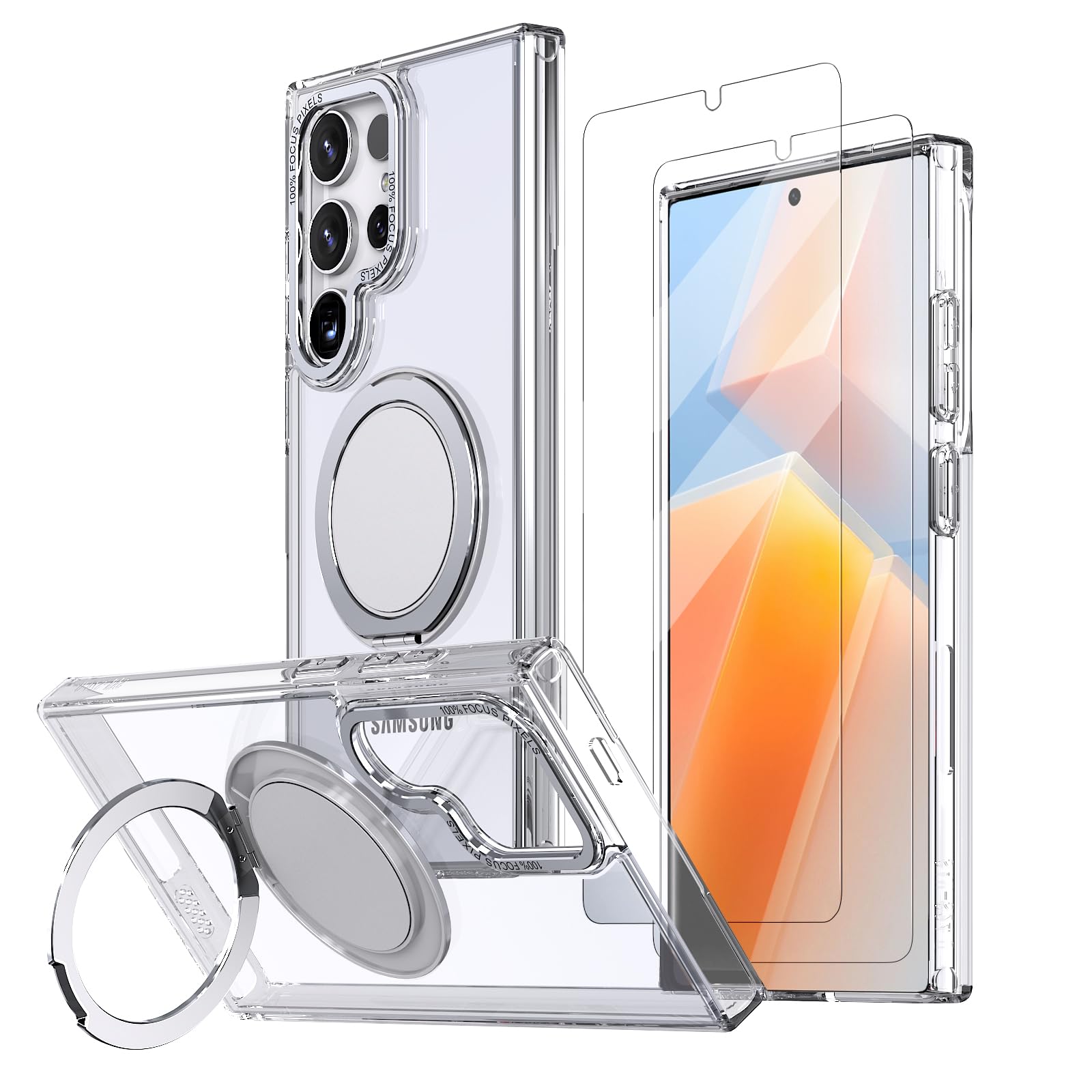 Photo 1 of HCXLYP for Samsung Galaxy S24 Ultra Case with 360 Magnetic Stand, Clear