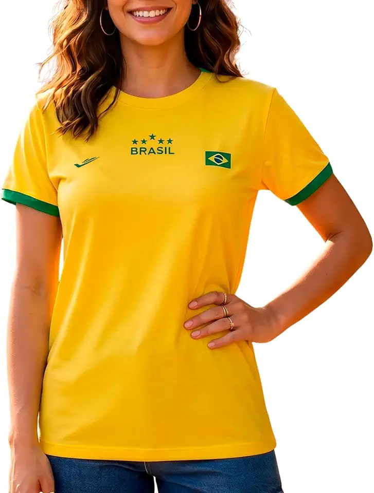 Camisa do Brasil Feminina Copa 2026 Camiseta Seleção Brasileira Estampada Elite Dry Fit Proteção UV Torcedor