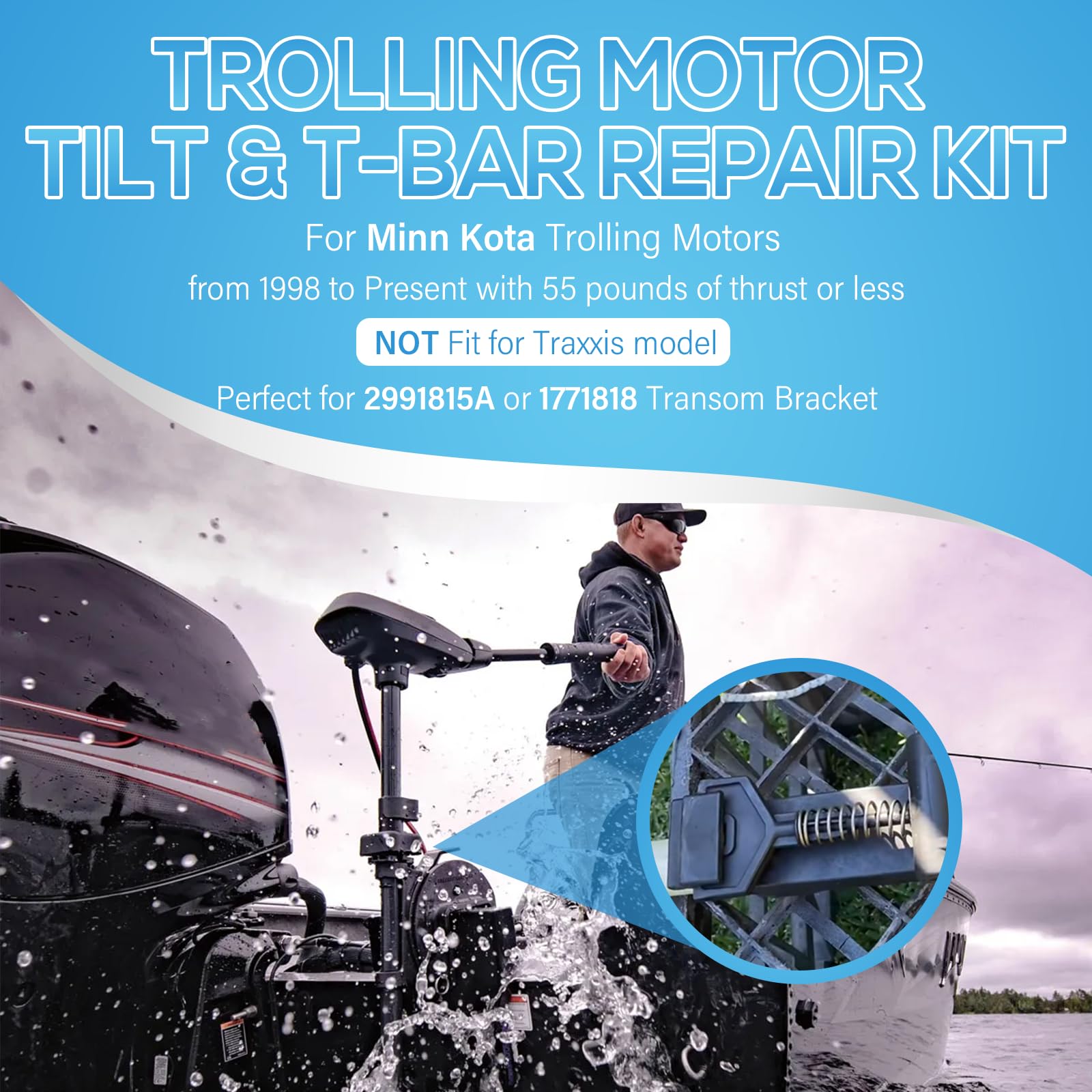 Bonbo 2063605 T-Bar 2067201 Leva Inclinabile 2060515 Pin 2062706 Kit Molla Adatto per Minn Kota, per Motori Trolling dal 1998 ad oggi (non adatto per Traxxis)