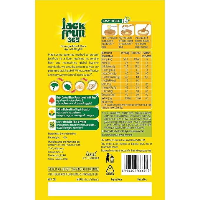 Harina de Jackfruit Verde Jackfruit365 - 400g miniatura 2