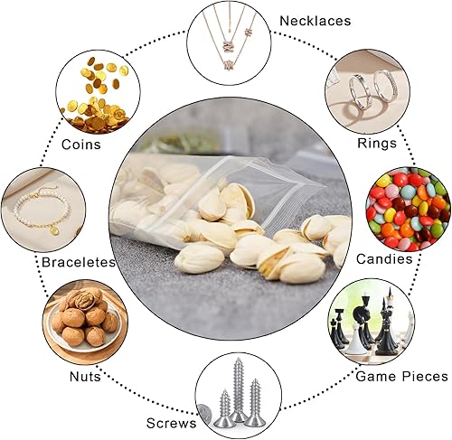 Miniatura 6 de 500 bolsas pequeñas de plástico con cremallera, 5 tamaños, bolsas de polietileno transparentes con cierre de 2 mil de grosor para joyas, golosinas,