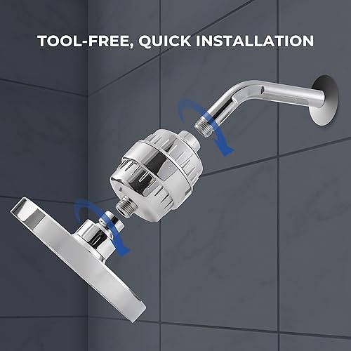 Miniatura 5 de VANCOCO Cabezal de ducha con filtros de 15 etapas para agua dura, cabezal de filtro de ducha cromado de alta presión de 6 pulgadas para agua dura