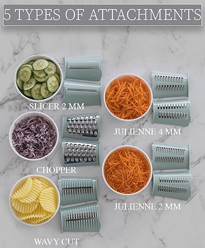 Miniatura 4 de Rallador de queso giratorio 5 en 1 con asa, rallador rotativo, rebanador de verduras, triturador, rallador de zanahoria, molinillo de nueces y