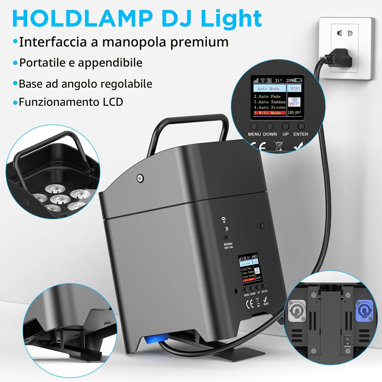 UKing 4 faretti LED da 108 W, con custodia, ricaricabili RGBWA+UV DMX, luce da palcoscenico con telecomando, luce da discoteca, per DJ bar, kTV, matrimonio