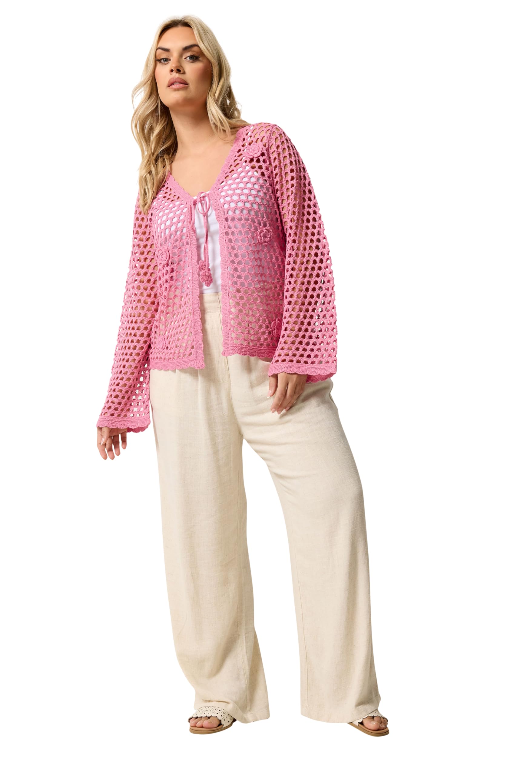 Yours Women's Pink Flower Applique Cardigan Sweater In | : 18/20