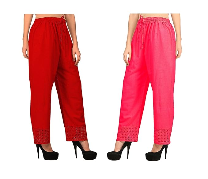 Women's Cotton Palazzo Designer Plain Casual Wear Palazzo for Women/Girl Combo Cotton Palazzo Color-RED_Pink