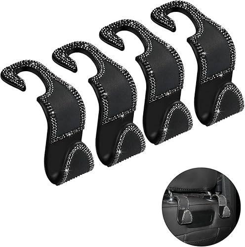 Miniatura 34 de Ziciner 2 ganchos brillantes para reposacabezas de asiento de automóvil, organizador de almacenamiento para colgar el asiento trasero con diamantes
