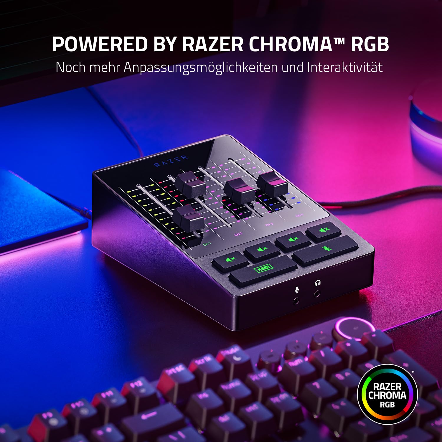 Razer Audio Mixer - USB Audio-Interface mit XLR, 3,5-mm und Optischen Eingang - 4-Kanal-Schnittstelle mit Stumm-Tasten - Plug and Play | Schwarz