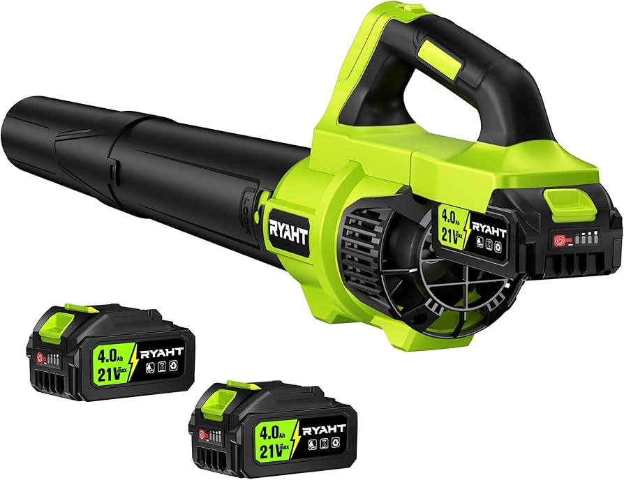 Leaf Blower Cordless, Leaf Blower with Battery and Charger - 2 x 4.0Ah Batteries, 2 Speed Modes, 21V Powerful Lightweight Electric Blowers for Lawn Care, Patio Cleaning and Dust, Green