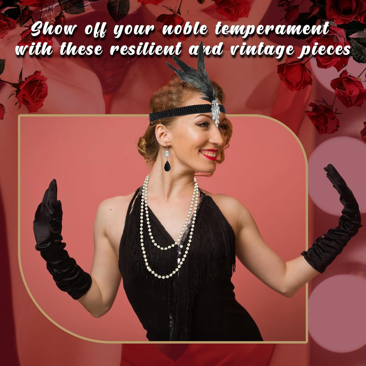 36 Pcs Halloween 1920s Flapper Accessories Set Costume Headpiece Bulk 20's Theme Party with Headband Pearl Bead Necklaces for Women Wedding Costume Tea - Image 5