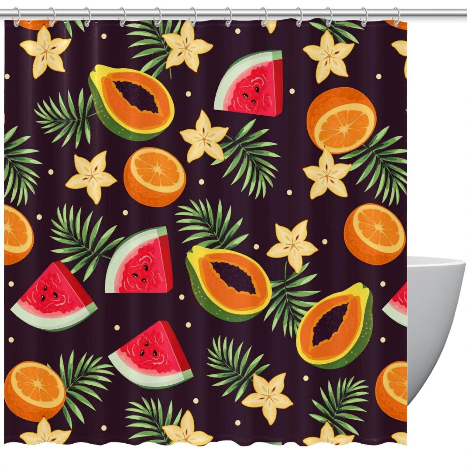 Rideau de douche imprimé fruits foncés 183 cm anti éclaboussures