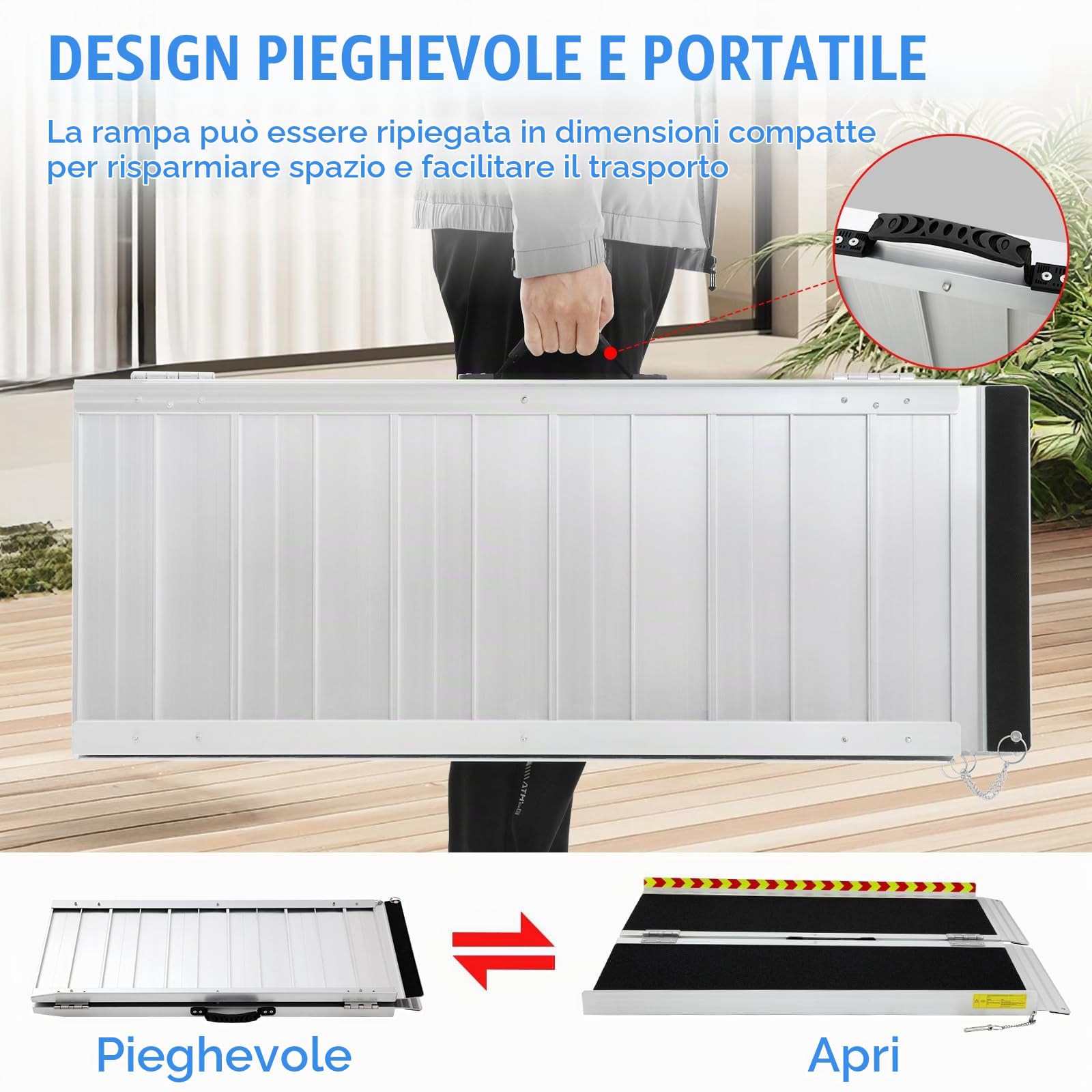 VELPAX Rampa per sedia a rotelle, 92 x 72 cm, in lega di alluminio, per porta, scale, sedia a rotelle