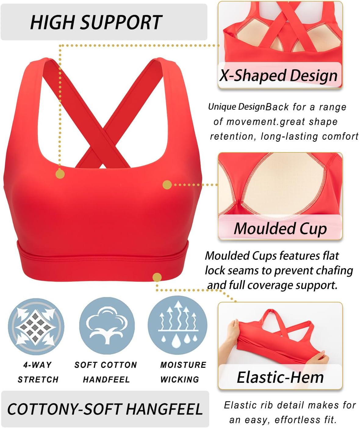 RUNNING GIRL Sports Bra for Women,Molded Cup Strappy Running High Impact Sports Bra with Sewn in Pads - Image 6