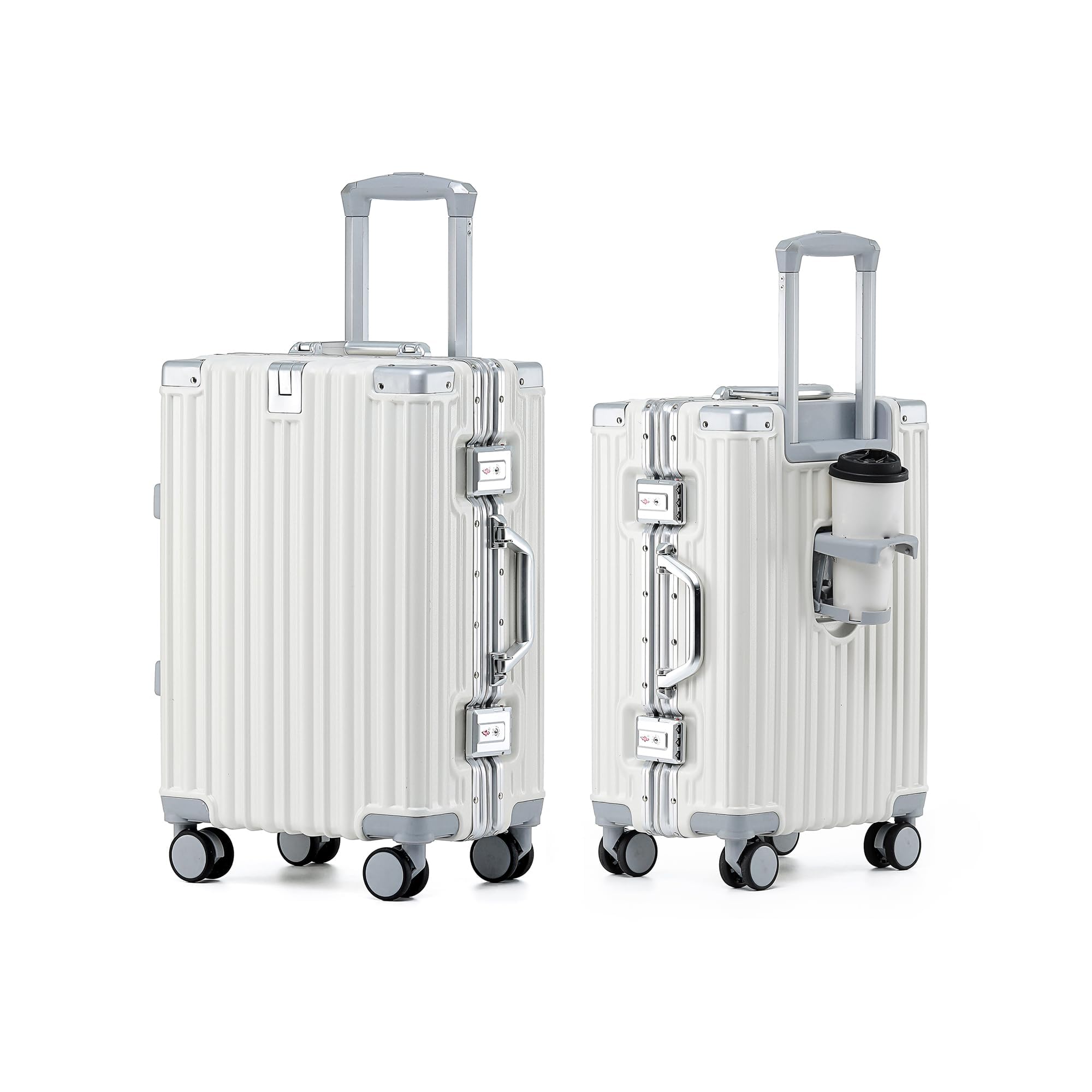Aoliwei Handgepäck Koffer S 55cm - Alurahmen Hartschalenkoffer aus 100% Polycarbonat, ca. 40L - Premium Reisekoffer mit Getränkehalter & TSA-Schloss - Leiser 4-Rollen Trolley