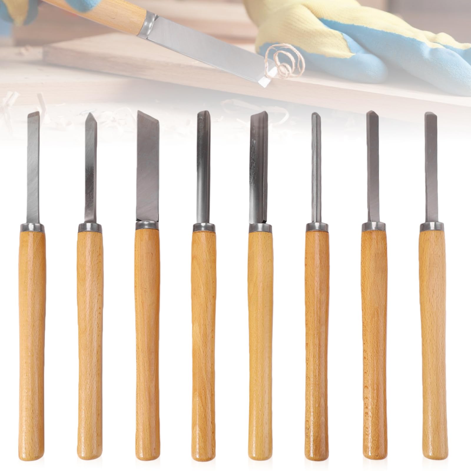Drechselmesser Set 8 Stück, Stechbeitel Set für Holz Drehmeißel Set mit Manganstahl Klingen und Poliertem Holzgriff, Drechselbeitelsatz für Profis und Bastler in Holzbearbeitung und Holzschnitzereien