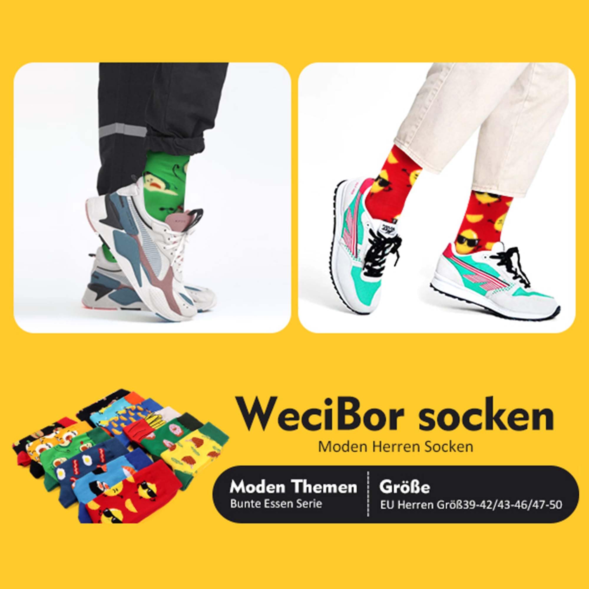 WeciBor Colores Divertidos Calcetines Estampados Hombre de Moda Calcetines con Algodón 12 Pares