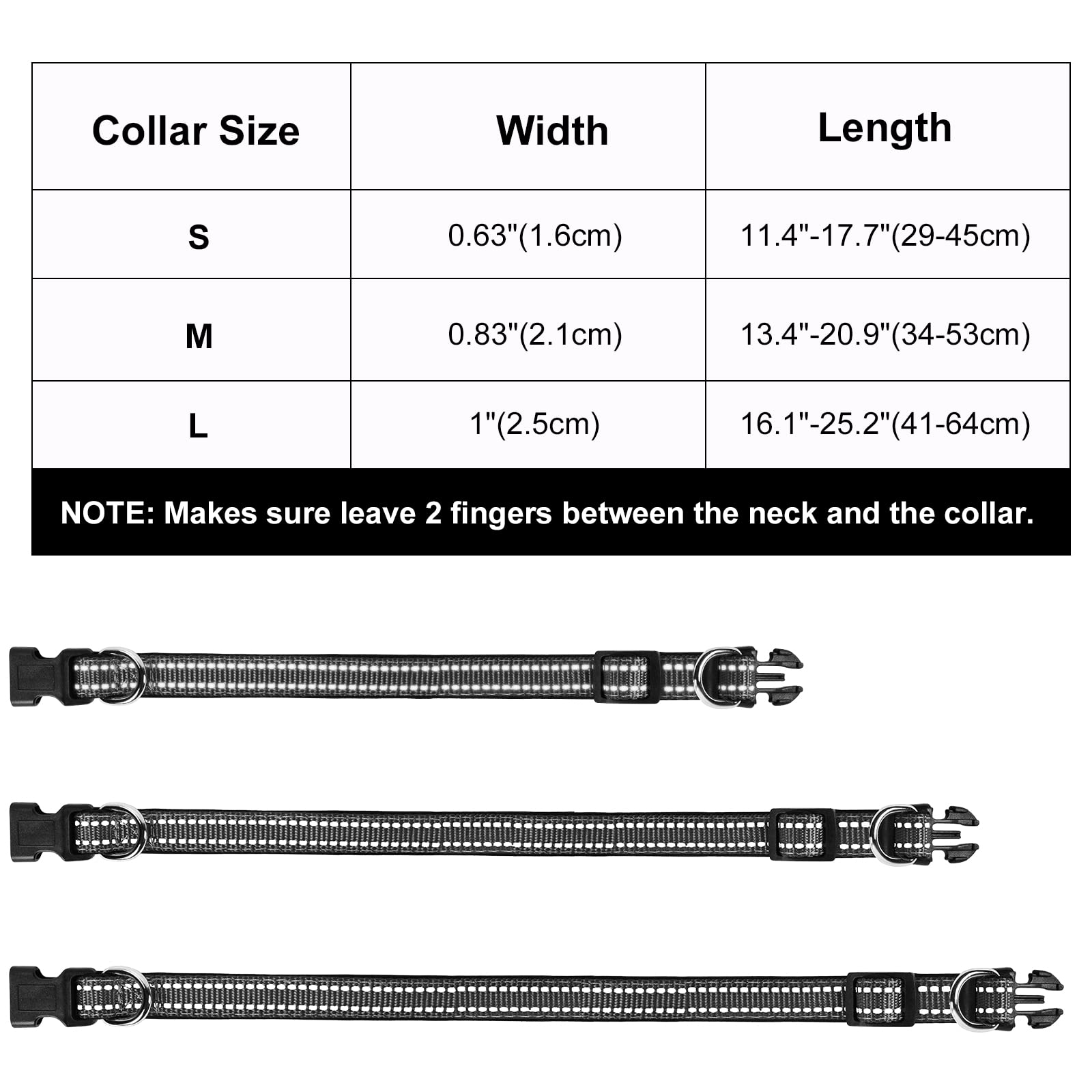 AUAUY Collare Cane, Collare per Cani in Nylon Riflettente, Regolabile Collari, Anello Doppia D, Fibbia Staccabile, Morbido e Imbottito, per Cani di Taglia Piccola, Media e Grande (Nero-M)