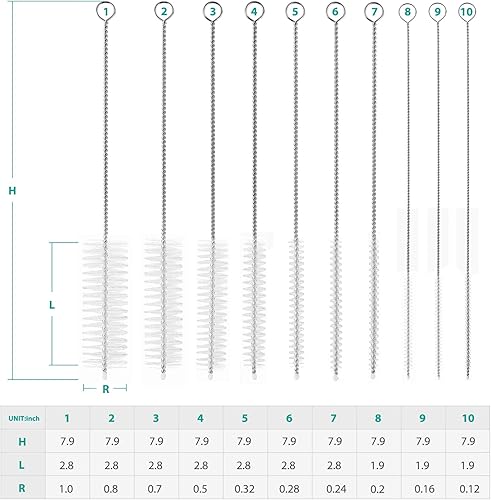 Miniatura 3 de CiaraQ Cepillos de limpieza de botellas, juego de cepillos de tubo de nailon de 8 pulgadas, limpiador para botellas de cuello estrecho, tazas con