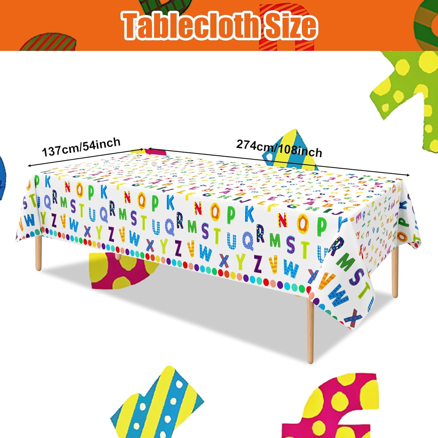 3Pcs Alphabet Plastic Tablecloth, 54 x 108 Inch Educational ABC Alphabet Party Table Cover for Early Learning, Boys and Girls Birthday Party Supplies