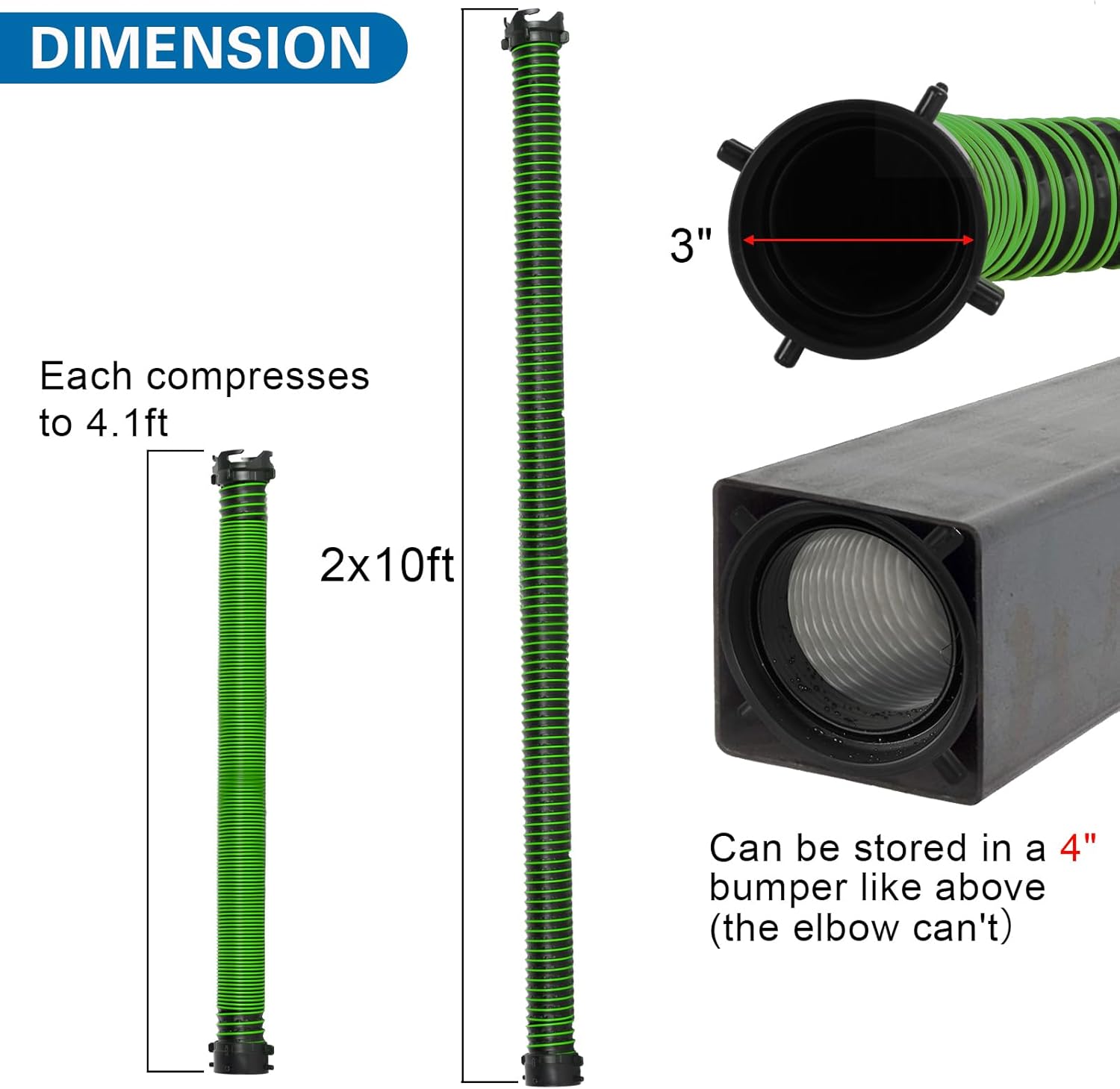 20ft rv sewer hose, extreme heavy duty 24 mil tpe material for abrasion resistance and crush protection, camper sewer hose kit with pre-attached bayonet fittings, 4-in-1 adapter elbow, green green 20ft