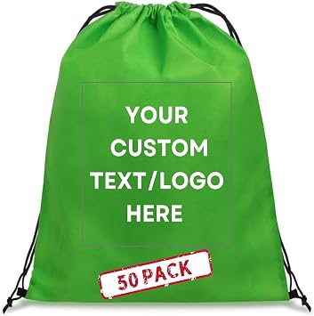 HANDSY Non-Woven Custom Drawstring Bags - Personalized Drawstring Backpack- Custom Bags with Logo for Traveling,Gym and Everyday Use 50, Green