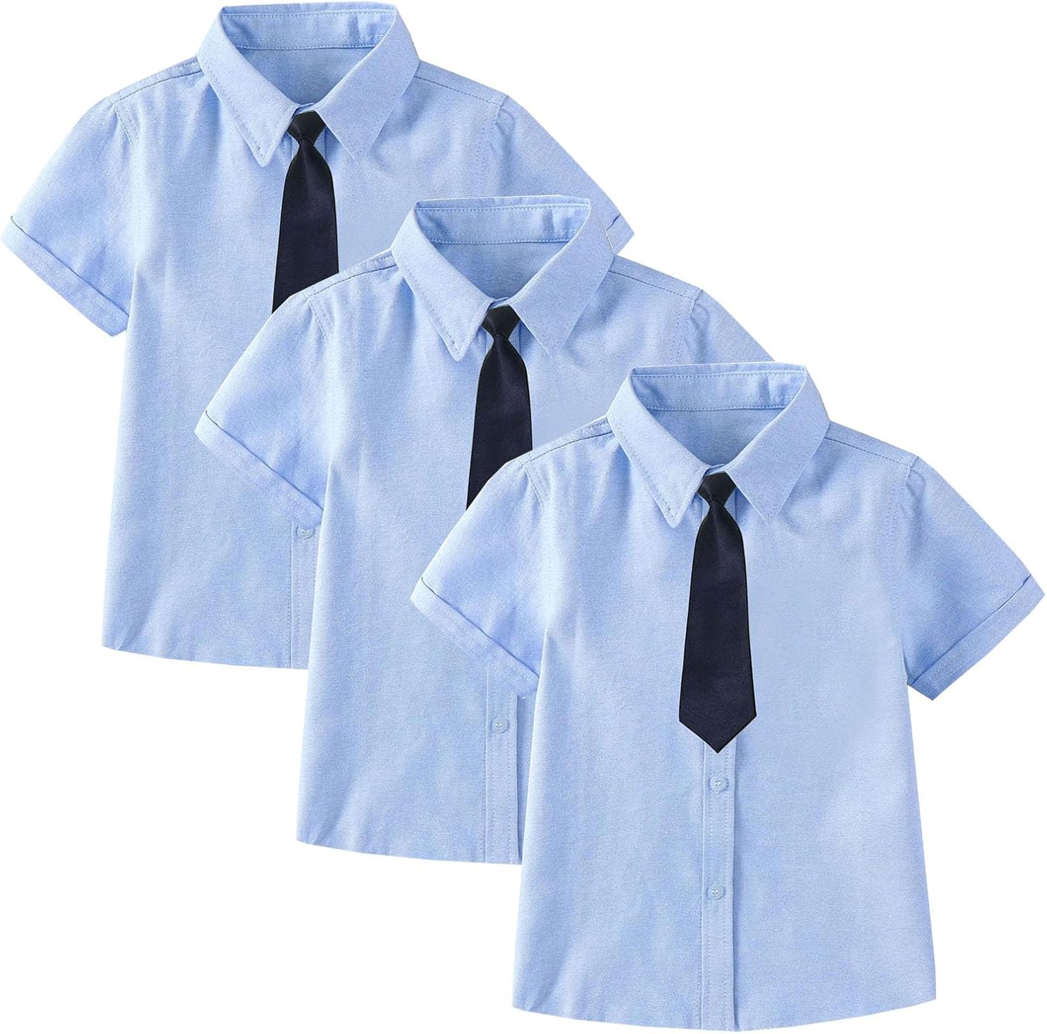 3-Pack Girls Short Sleeve Summer Necktie Shirts Loose Button Up Collared School Uniform Shirt for 2-14 Years