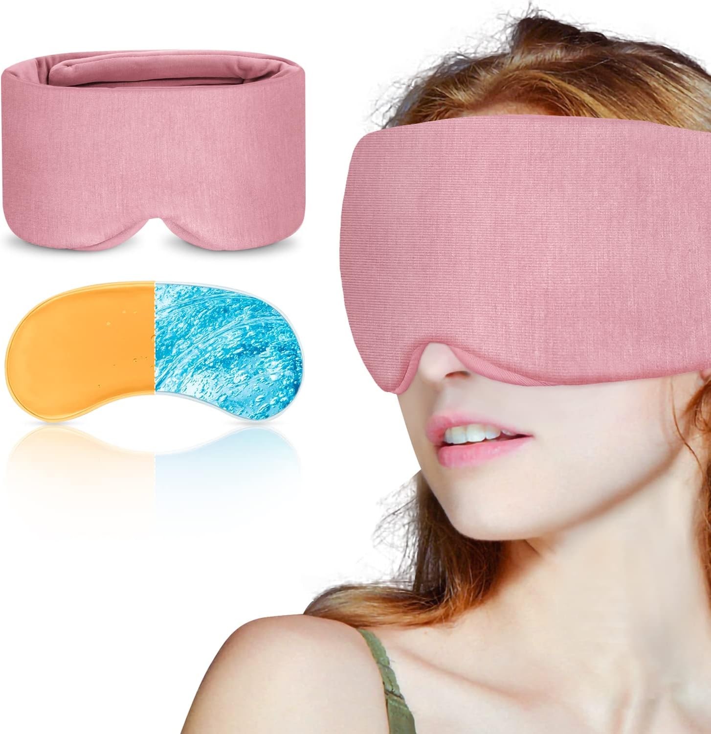 KingPavonini Sleep Mask for Women Men with Cooling/Heated Gel Pad for Dry Puffy Eyes, 100% Handmade Cotton Weighted Eye Mask for Sleeping, Light Blocking Blindfold Sleeping Mask for Home/Flight/Office