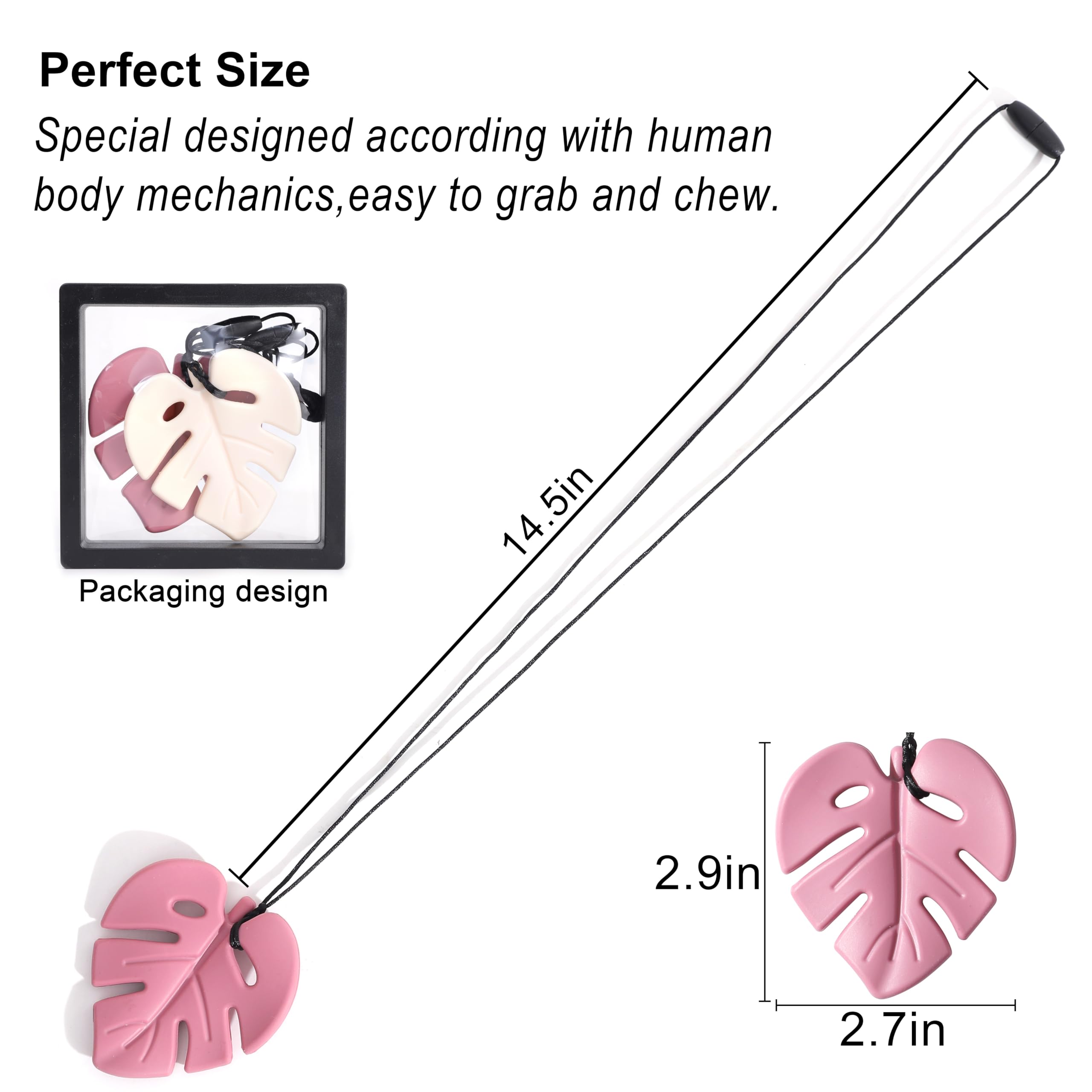 Jissoo 2Pcs Leaf Silicone Necklaces - Emotional Calming Supplies,Silicone Sensory Necklaces,Pink White Leaf Necklace,Reduce Fidgeting Anxiety Necklace (Pink White)