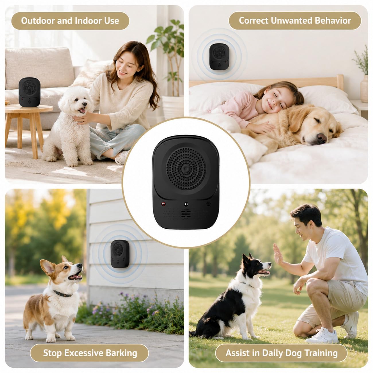 Dispositivo Anti-ladridos para Perros, Dispositivos Disuasorios de Ladridos Perros, Caja de Ultrasonidos 4 Modos con Mando a Distancia, Dispositivo Anti-ladridos 33ft, Interior/Exterior (negro)
