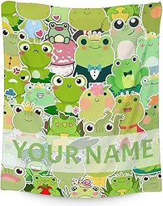 Personalized Frog Blanket Gifts with Name - 40x50 Inches Cute Throw for Girls & Boys - Colorful Soft Fuzzy Blankets for Bed, Couch & Living Room