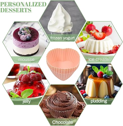 Miniatura 4 de Paquete de 25 forros de silicona reutilizables para magdalenas, moldes antiadherentes para magdalenas, cinco formas de flor, corazón, redondo,