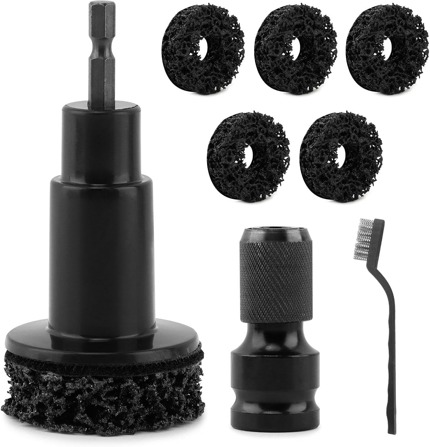 Wheel Hub Cleaning Tool, Wheel Stud Cleaner, Brake Hub Cleaning Kit with 5 Heads, Holder and Adapter, Grinding Maintenance Cleaner Kit for Nuts, Car & Truck