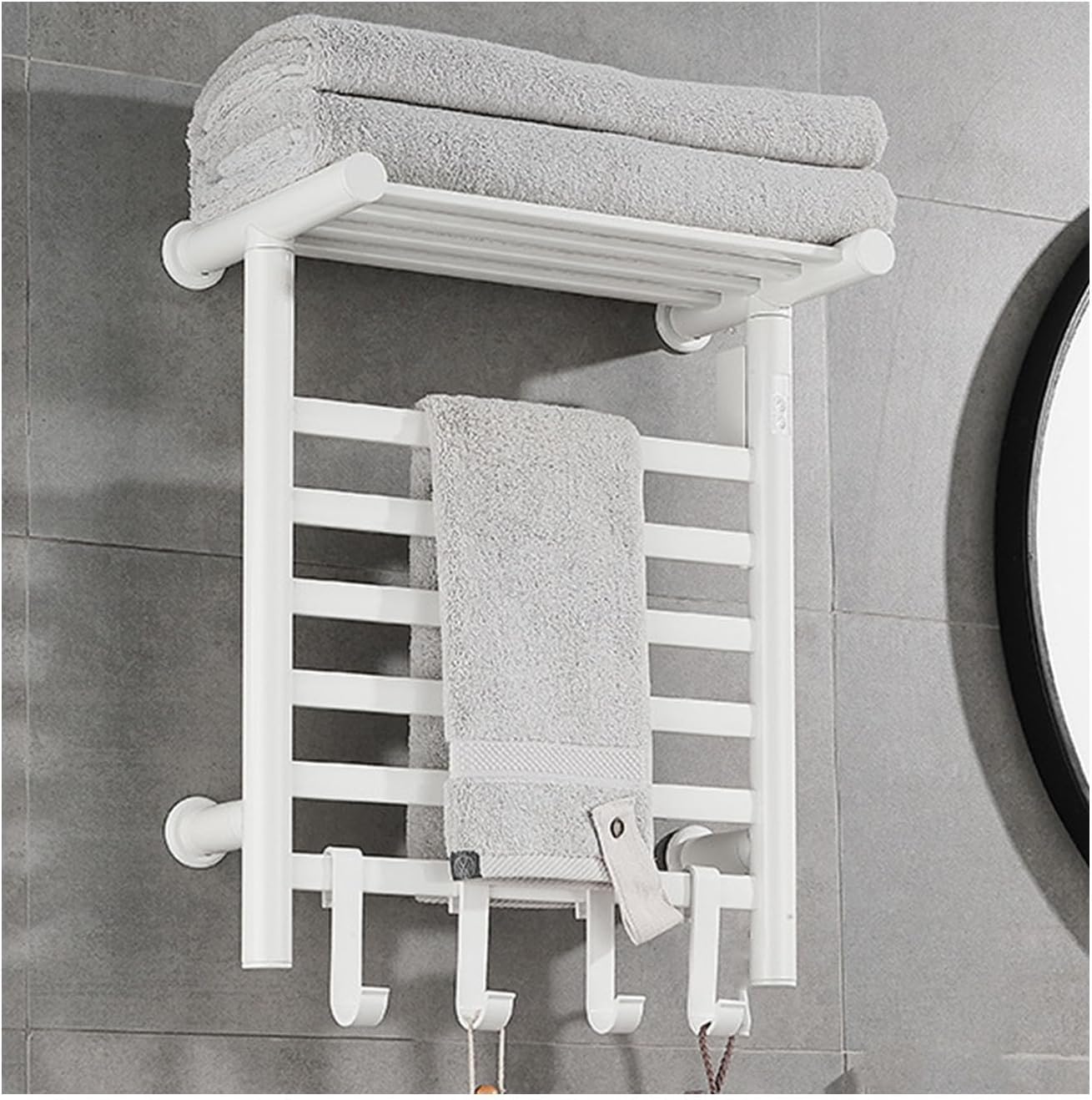 Gray,Left Line,Wall Mounted Heated Towel Rack with Top Shelf,Aluminum Towel Drying Rack with Timer,Temperature Control s for Bathroom