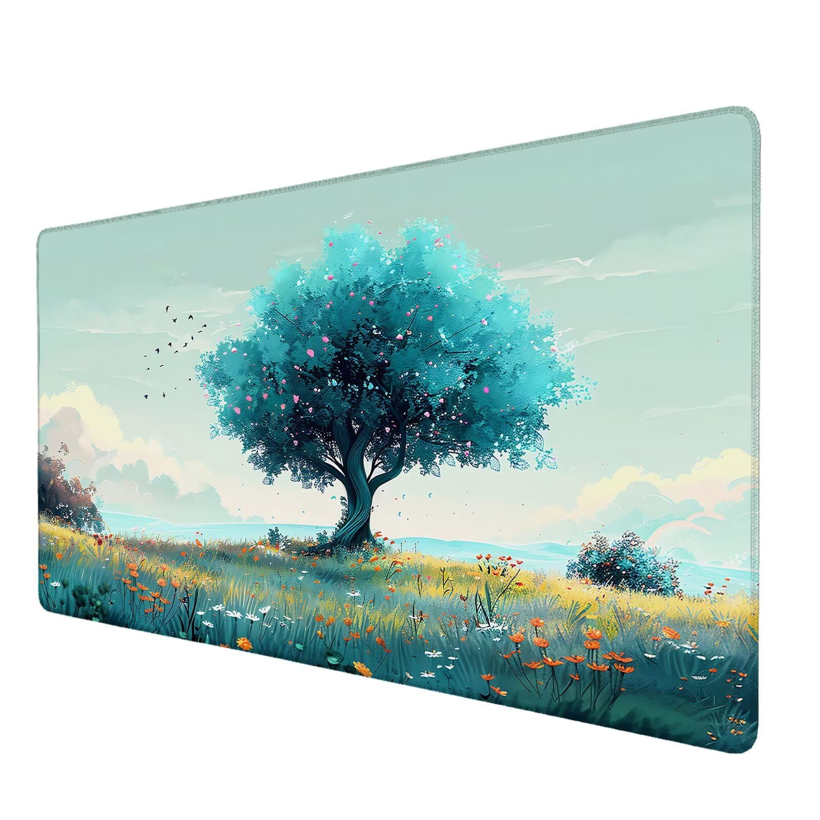 Podkładka pod mysz do gier, podkładka pod mysz z drzewem XXL 900 x 400 x 4 mm, podkładka na biurko z antypoślizgową i wodoodporną gumową podstawą, gładka powierzchnia poprawia precyzję i szybkość, M-5