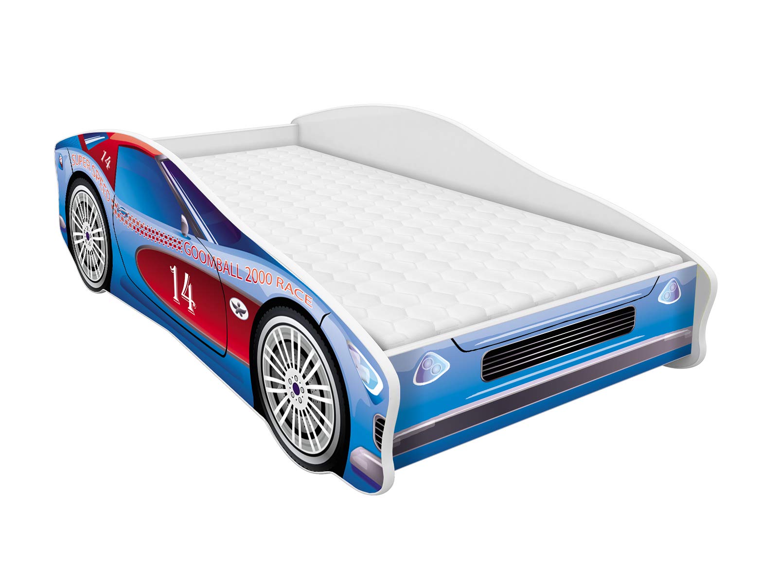 ACMA Lit Voiture Enfant 160x80 cm Modèle 2 avec Matelas et Sommier à Lattes - Lit Junior Voiture pour Garçon, Lit Enfant Design Voiture pour Chambre d’Enfant avec Barrière de Sécurité